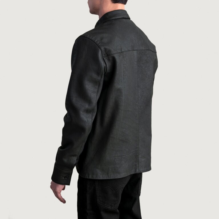 Mens Scout Tumbled Black Leather Shirt Tilted Back-8-1724247289176